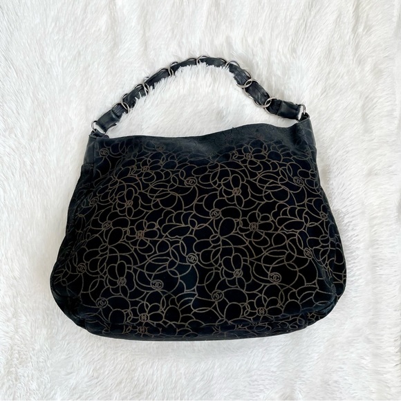 Auth Vintage Chanel Suede Camellia Shoulder Bag Handbag Purse Tote CC Logo GUC - Picture 8 of 17